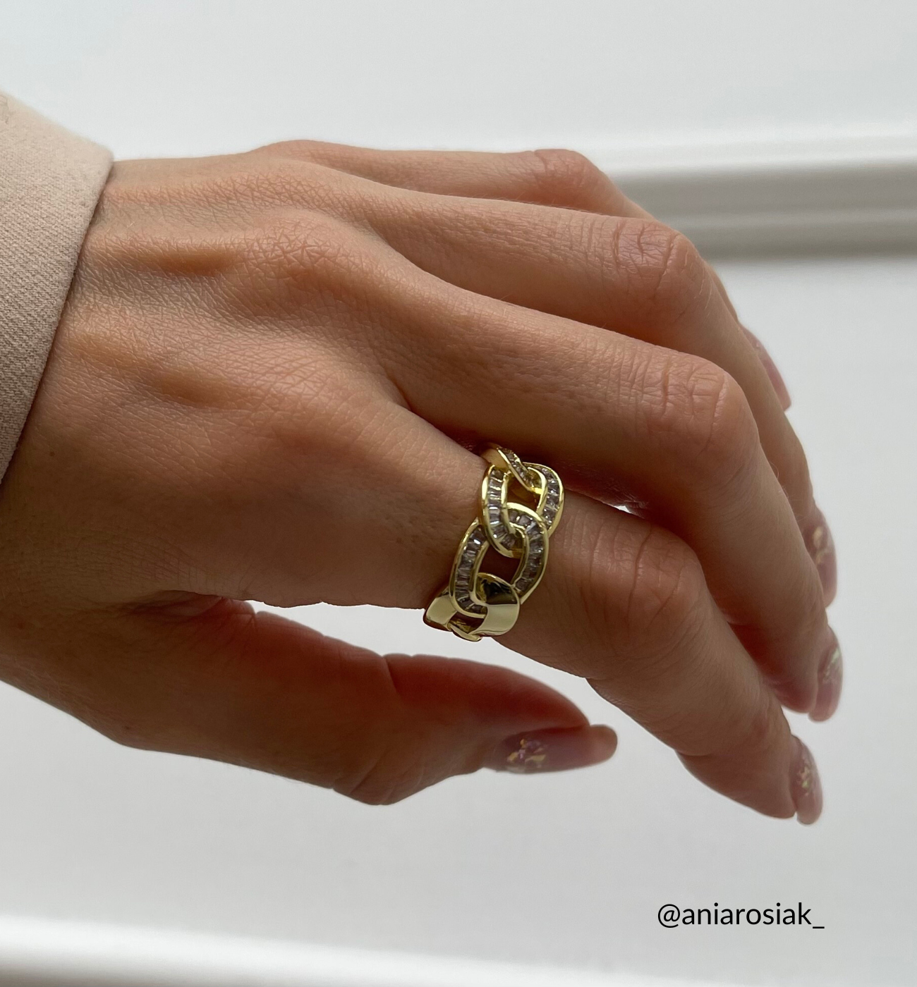 Pierścionek złoty łańcuch z cyrkoniami Freyja PSS0046 - By Dziubeka