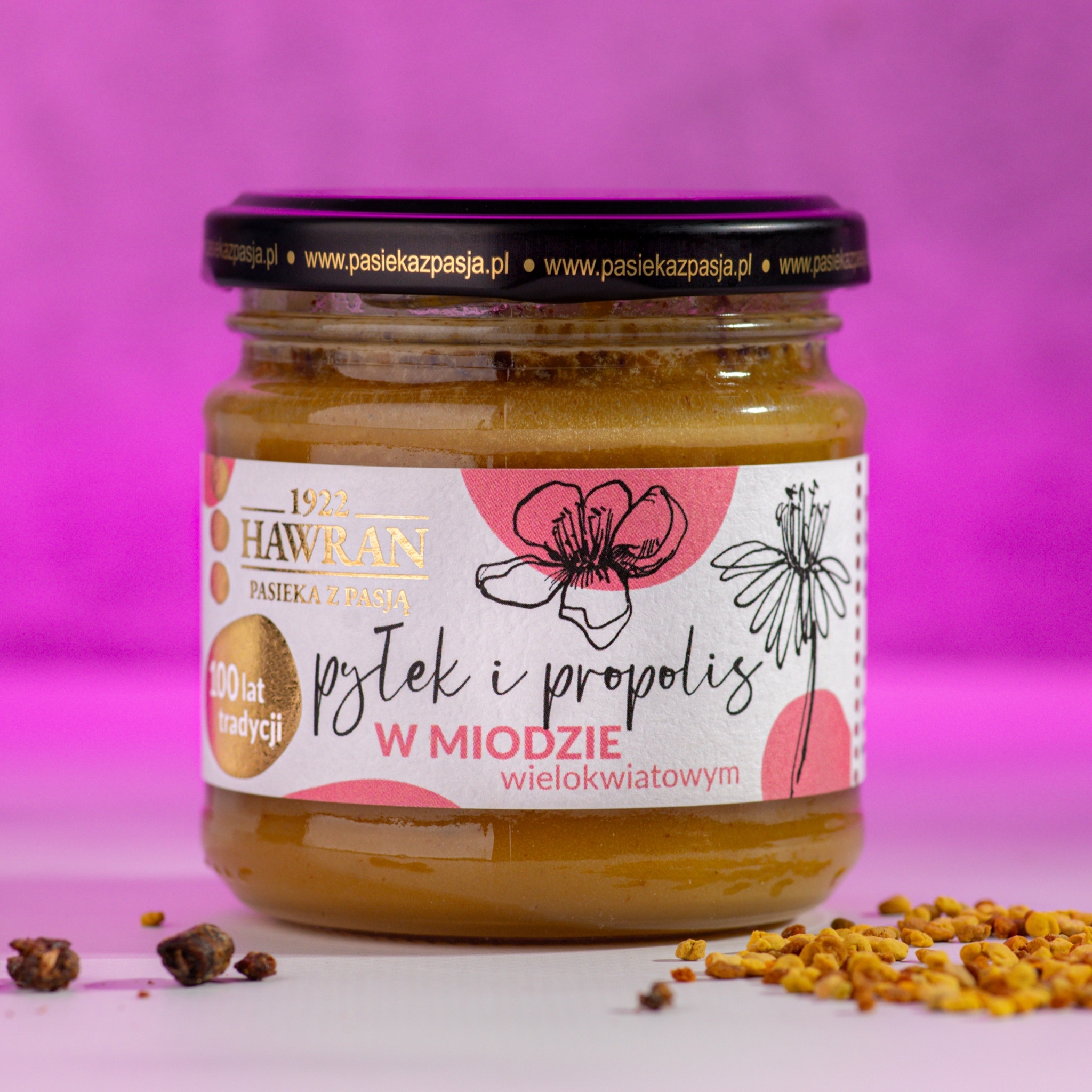 Pyłek i propolis w miodzie wielokwiatowym 240g - Pasieka z Pasją Hawran