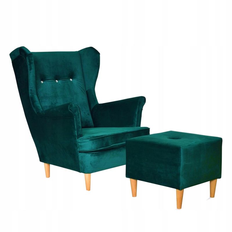 Fotel uszak do salonu z podnóżkiem Family Meble ARI ciemno zielony 1szt