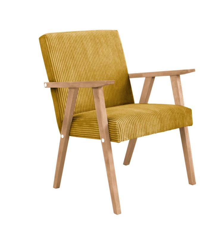 Fotel tapicerowany Bettso Lisek - prl w tkaninie poso na bukowej nodze miodowy 1szt.