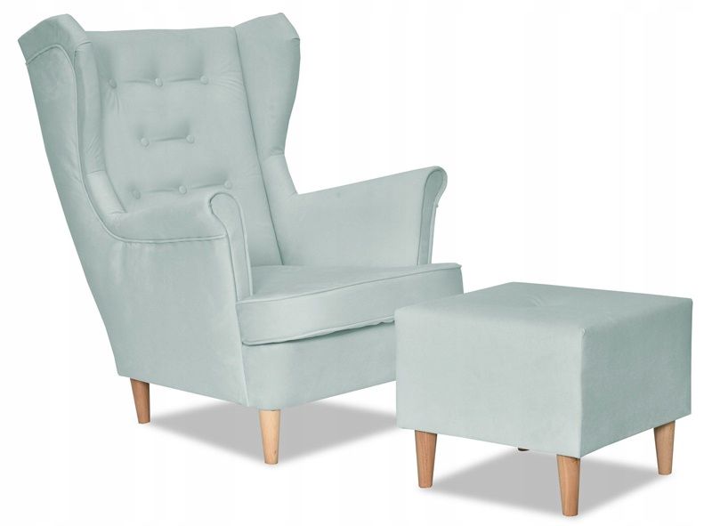 Fotel uszak do salonu z podnóżkiem Family Meble Diana miętowy 1szt