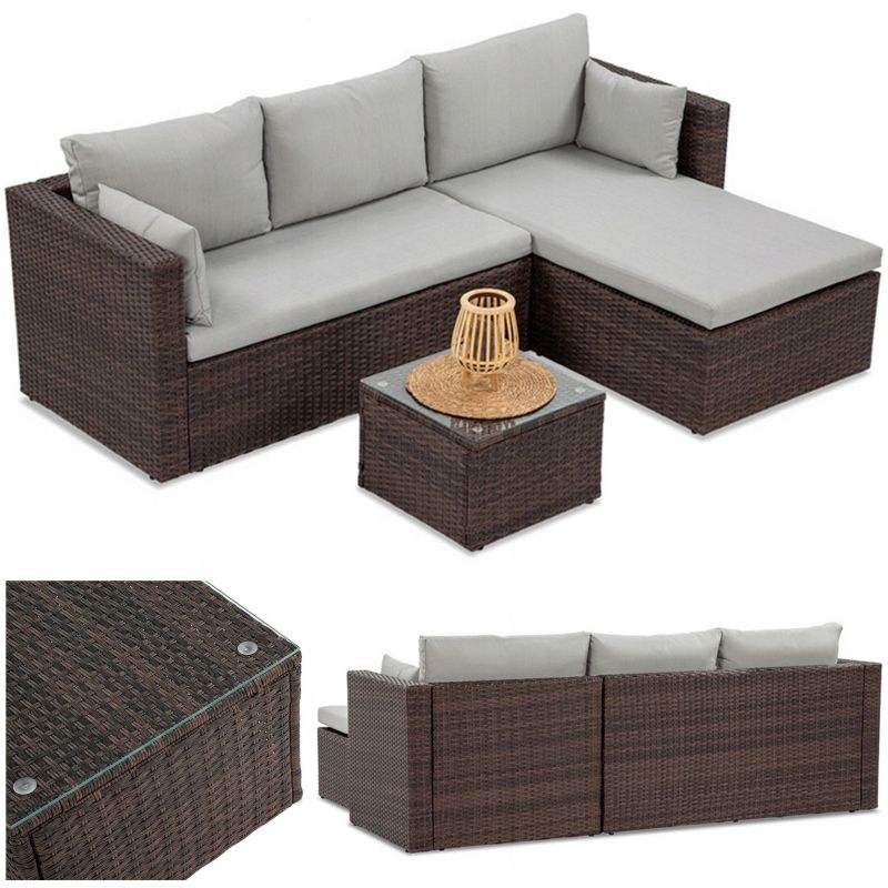 Zestaw Mebli Ogrodowych Focus Garden Wypoczynkowych Technorattan Lizbona Narożnik Brąz Szary 1 szt