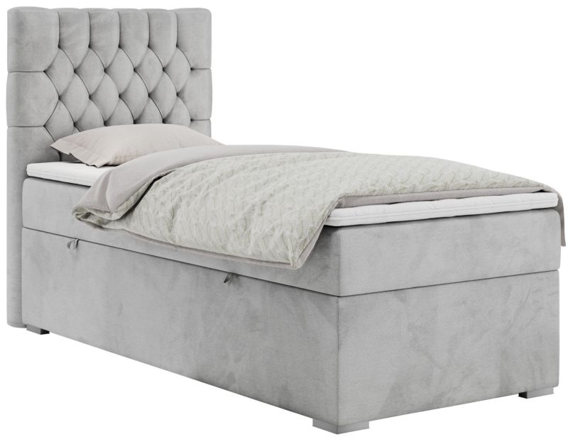 Łóżko kontynentalne MKS Meble PERA 90x200 H4 jasnoszary welwet strona lewa 1szt.