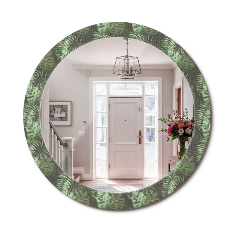 Lustro z Nadrukiem Okrągłe ArtPrintCave 80 cm Liście Tropikalne Ścienne Dekoracyjne do Salonu 1 szt.