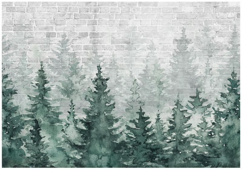 Fototapeta WALLARENA Do Sypialni Salonu Winylowa Las Beton Drzewa Zielony 368x254 cm 16104W8 1 szt.