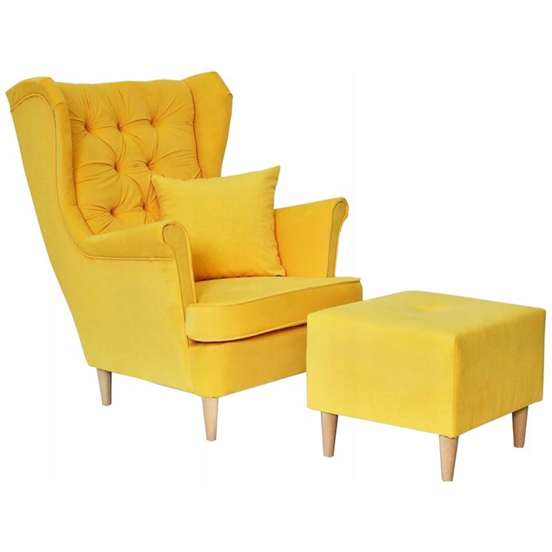 Fotel uszak do salonu z podnóżkiem pufa Family Meble Gaja żółty 1szt