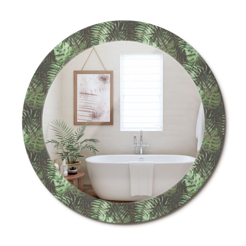 Lustro z Nadrukiem Okrągłe ArtPrintCave 70 cm Liście Tropikalne Ścienne Dekoracyjne do Salonu 1 szt.