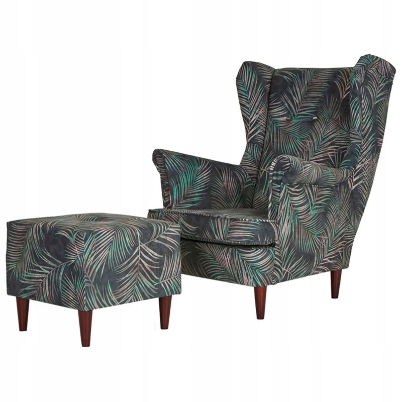 Fotel uszak z podnóżkiem Family Meble ARI PRINT liście 1szt