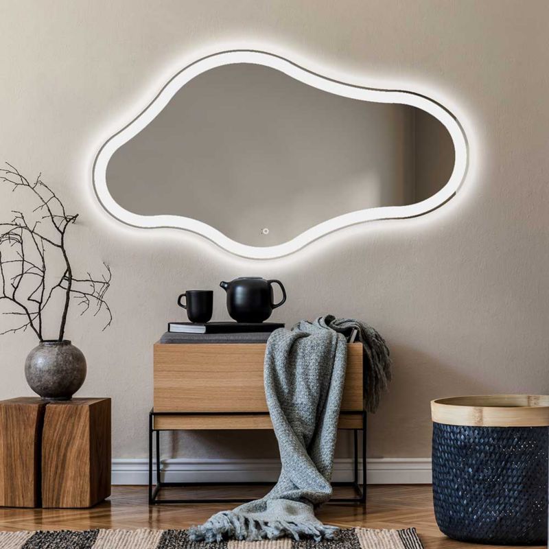 Podświetlane lustro łazienkowe - Asymetryczne lustro 154x84cm - Lustro LED z Dotykiem aktywacji - Chłodna biel 7000K (CHM222) 1szt