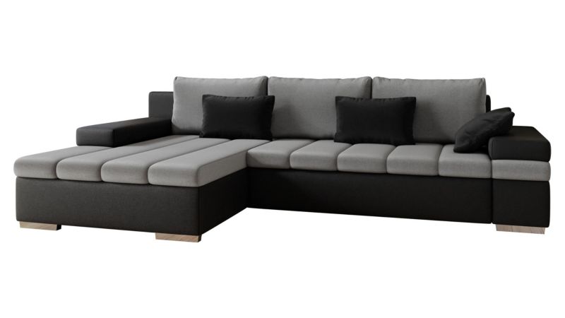 Narożnik MIRJAN 24 z funkcją spania Bangkok lewy czarna ekoskóra/szary srebrny/czarny 1 szt.