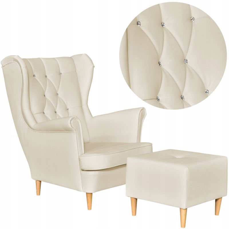 Fotel Uszak do salonu z podnóżkiem do salonu Family Meble Gaja beżowy krem 1szt