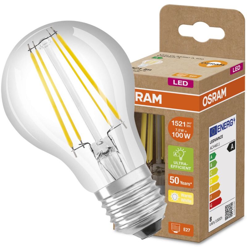Żarówka LED Osram A60 E27 7.2W 1521lm 3000K 320st Filament 1 szt.