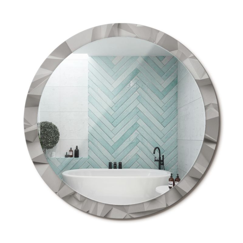 Lustro Dekoracyjne Okrągłe ArtPrintCave 100 cm Abstrakcyjny Biały Kryształ Ścienne Dekoracyjne do Salonu 1 szt.