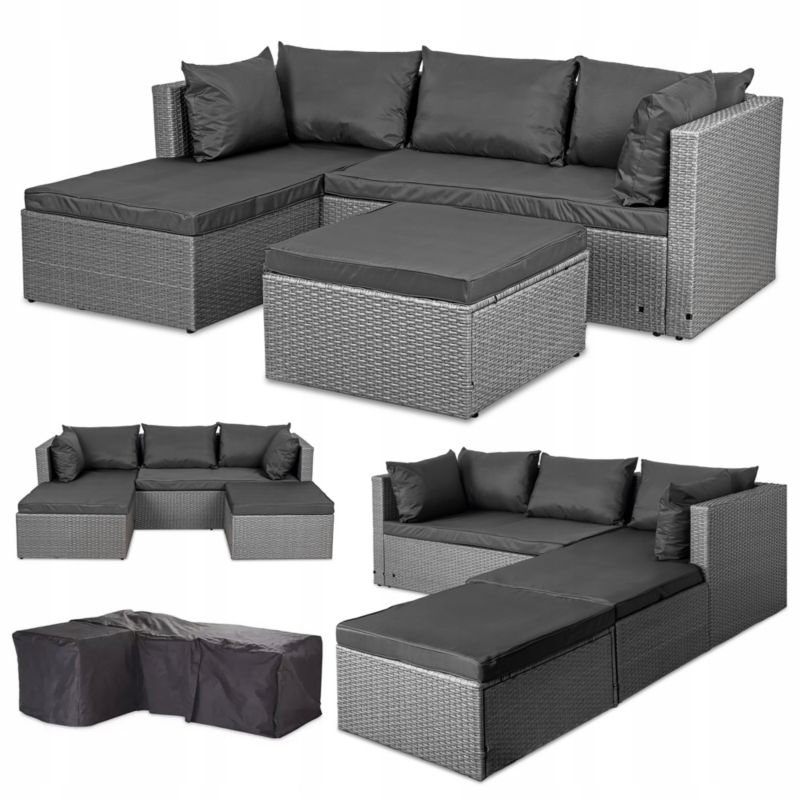 Zestaw mebli ogrodowych Sapphire Avila dwustronny narożnik z pokrowcem szary technorattan kpl