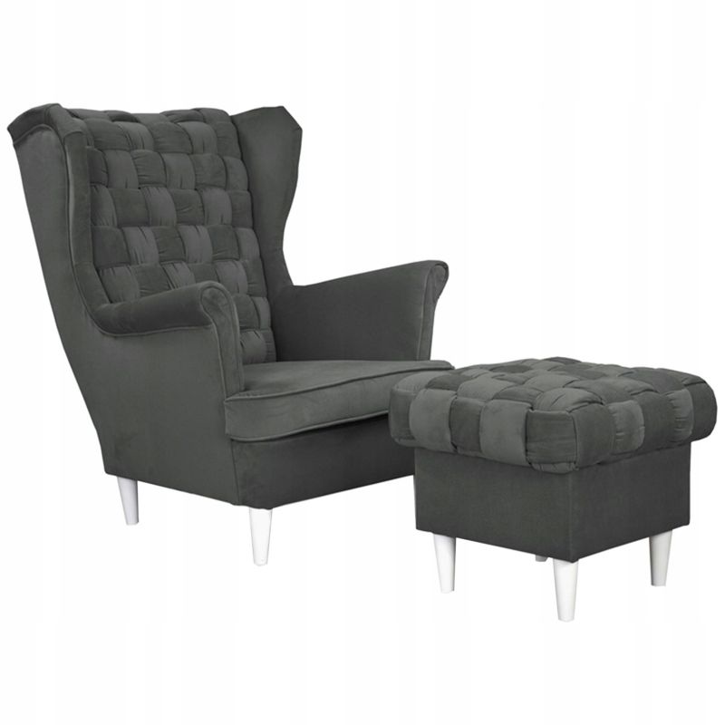 Fotel uszak do salonu z podnóżkiem Family Meble Carol ciemny szary 1szt