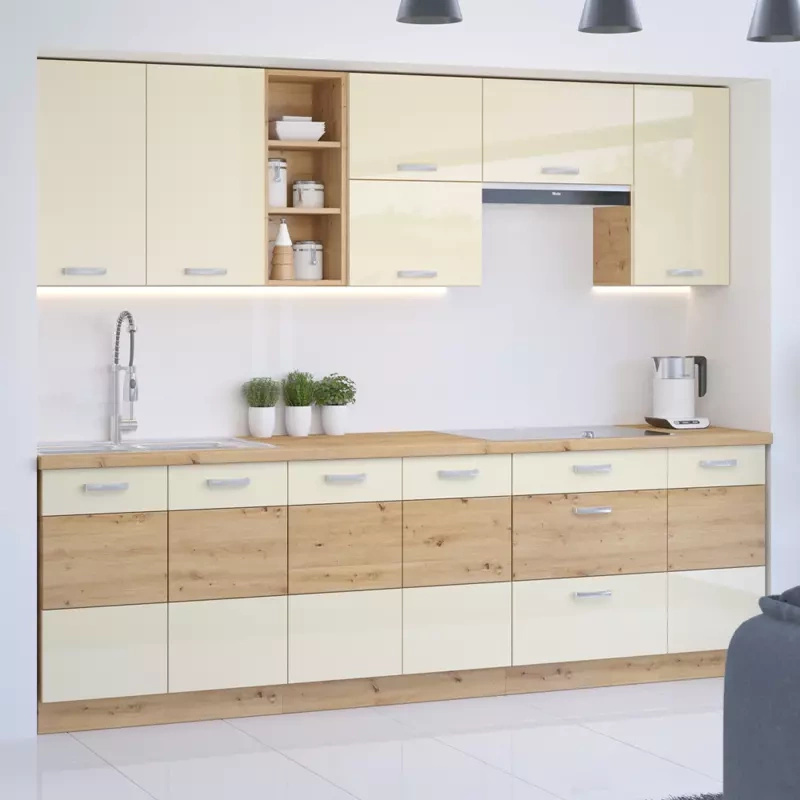 Tanie meble kuchenne dąb artisan/krem połysk AGATA 2