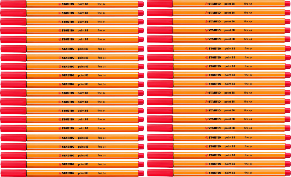 50x Cienkopis Stabilo Point 88/40, 0.4mm, czerwony