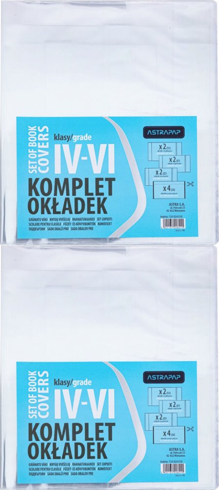 2x Okładki na zeszyt/książkę Astra Astrapap, do klas IV-VI, 10 sztuk, transparentny