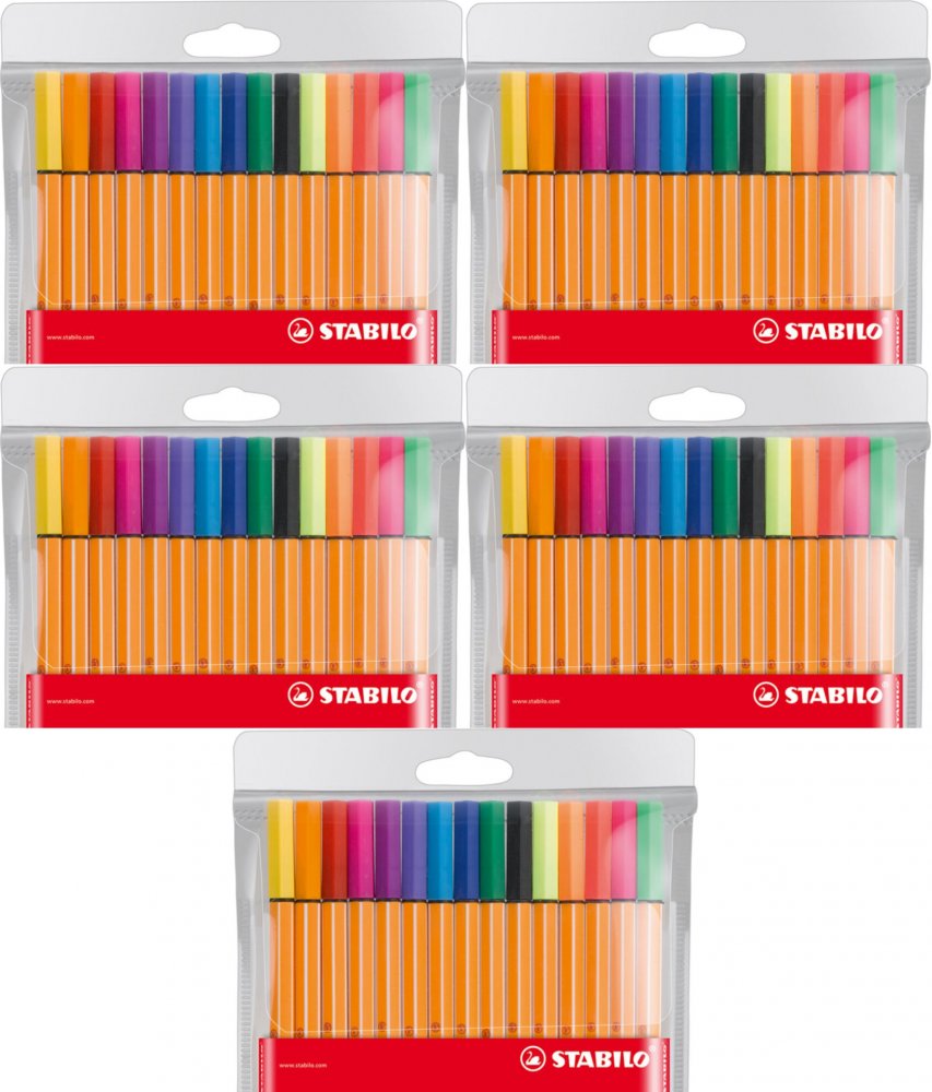 5x Cienkopis Stabilo Point 88 8815-1, 0.4mm, 15 sztuk w etui, mix kolorów