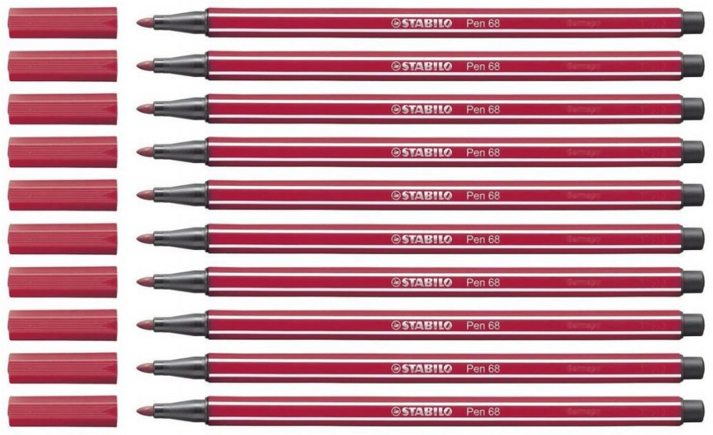10x pisak Stabilo Pen 68, okrągła, 1mm, ciemny czerwony