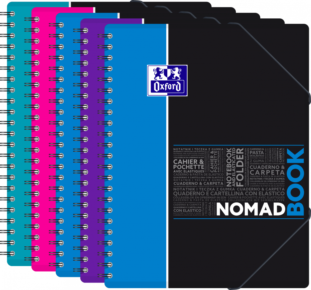 5x Kołonotatnik Oxford Student NomadBook, A4+, w kratkę, 80 kartek, okładka PP, mix wzorów