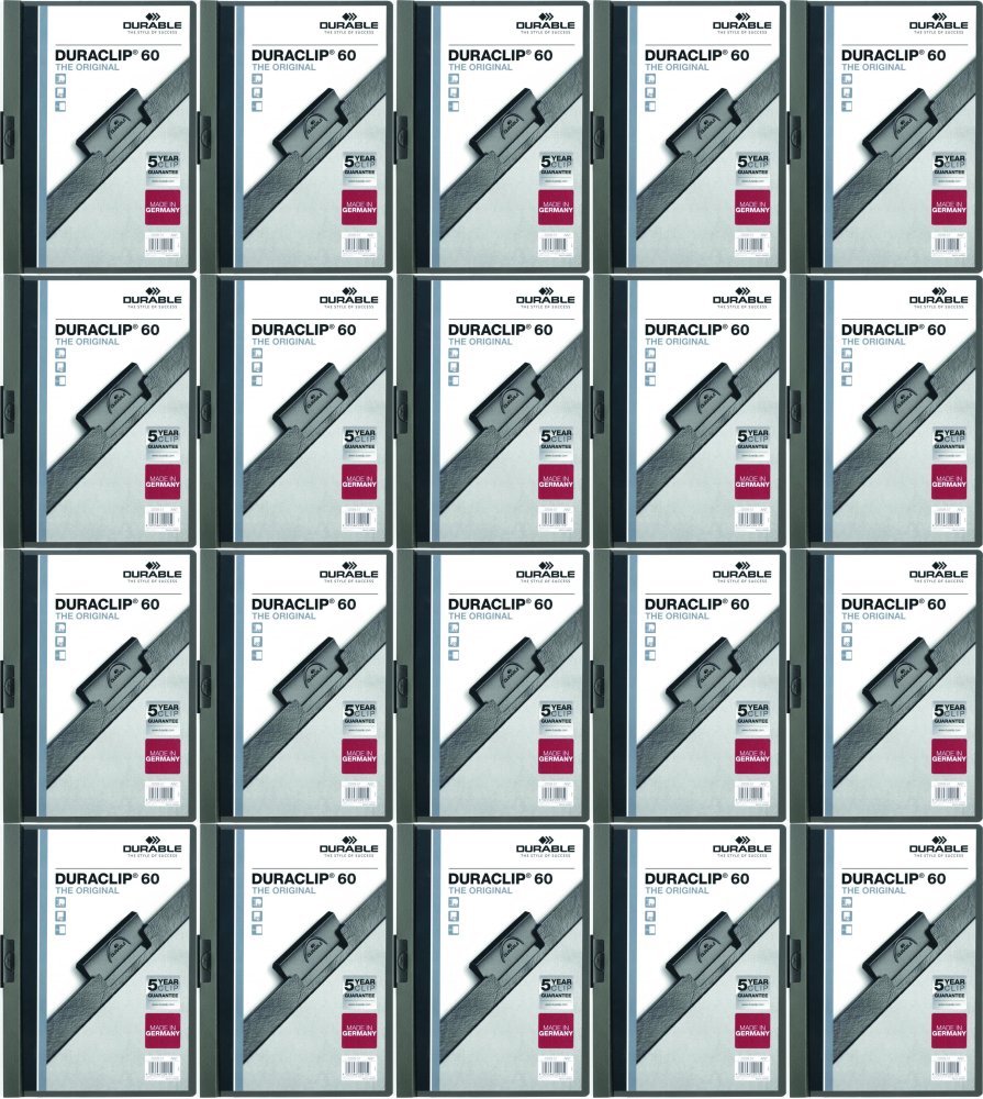 20x Skoroszyt plastikowy z klipsem Durable DuraClip, A4, do 60 kartek grafitowy
