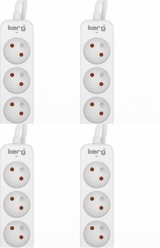 4x Przedłużacz Kerg, 1.5m, 3 gniazda, biało-szary
