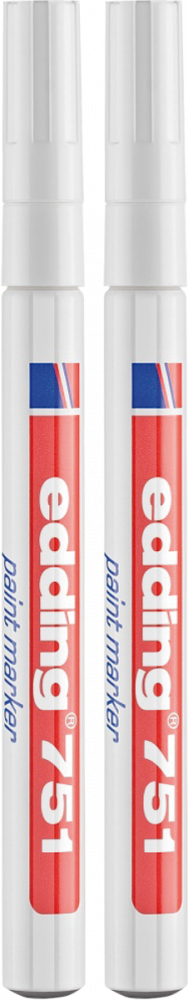 2x Marker olejowy edding, 751, w aluminiowej obudowie, okrągła, 1-2mm, biały
