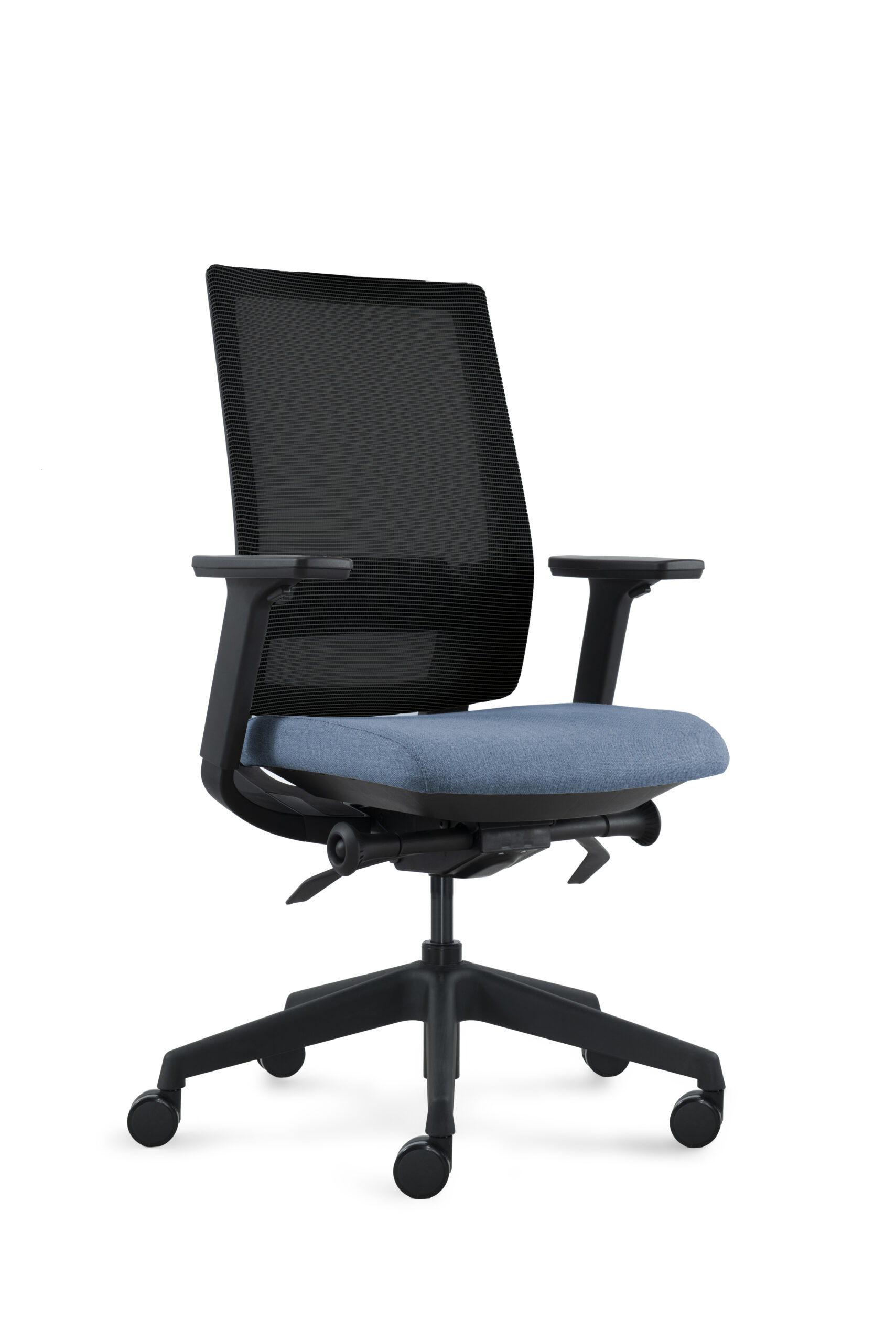 DEEO fotel biurowy czarny, siatka/tkanina 5 kolorów (Stelaż: nylon, Kolor siedziska: VF-2 niebieski)