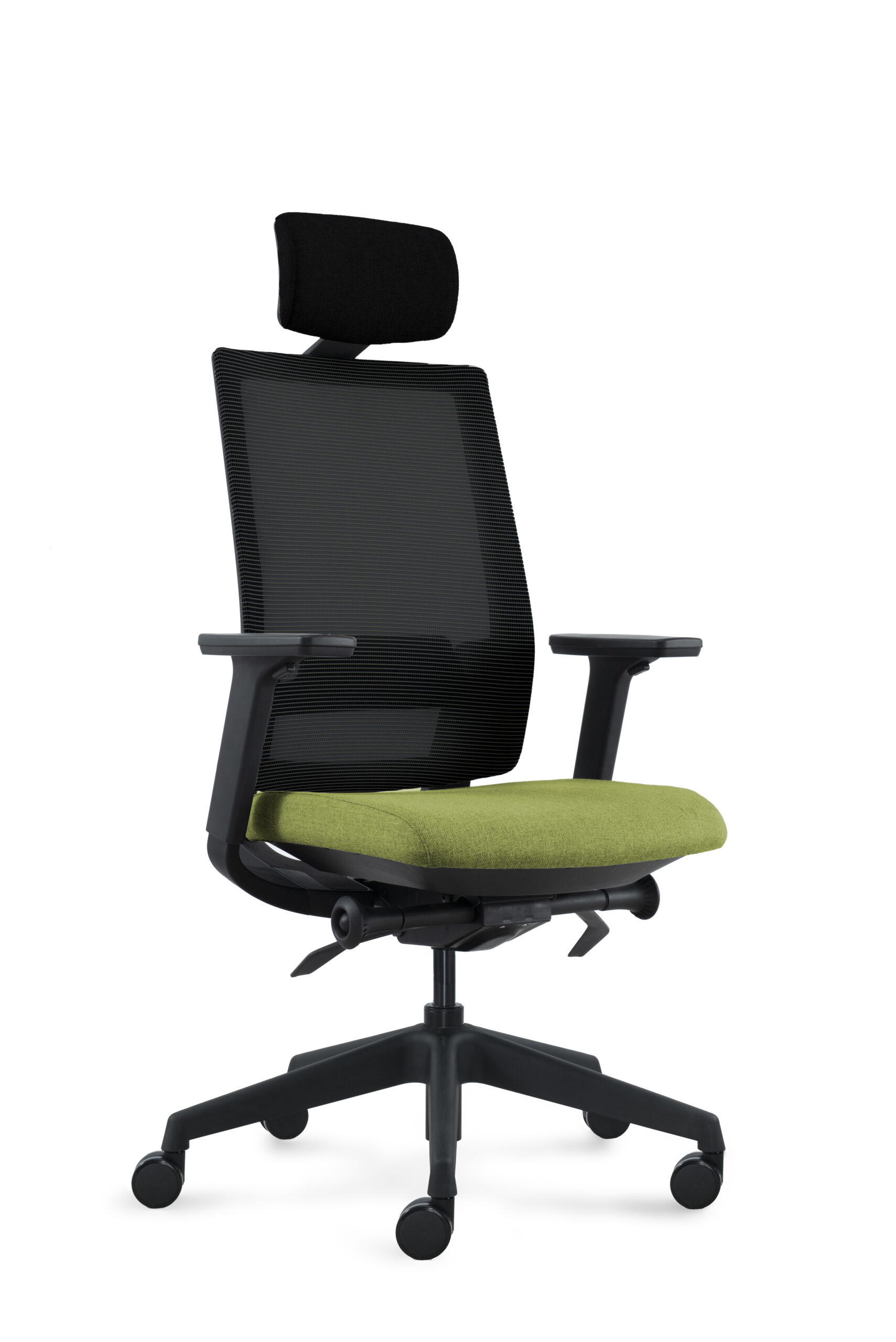 DEEO fotel biurowy czarny, siatka/tkanina 5 kolorów (Stelaż: aluminium, Kolor siedziska: VF-5 zielony)