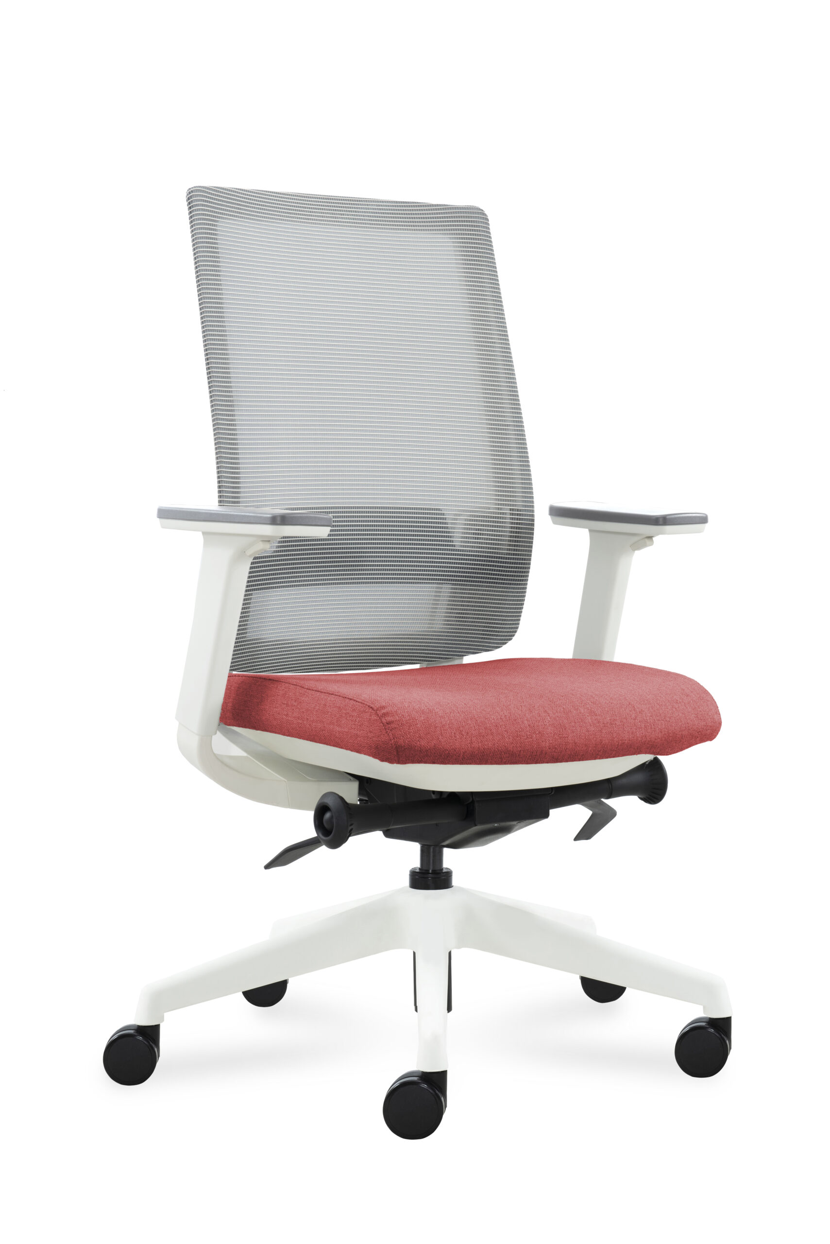 DEEO fotel biurowy biały, siatka/tkanina 5 kolorów (Stelaż: aluminium, Kolor siedziska: VF-4 czerwony)