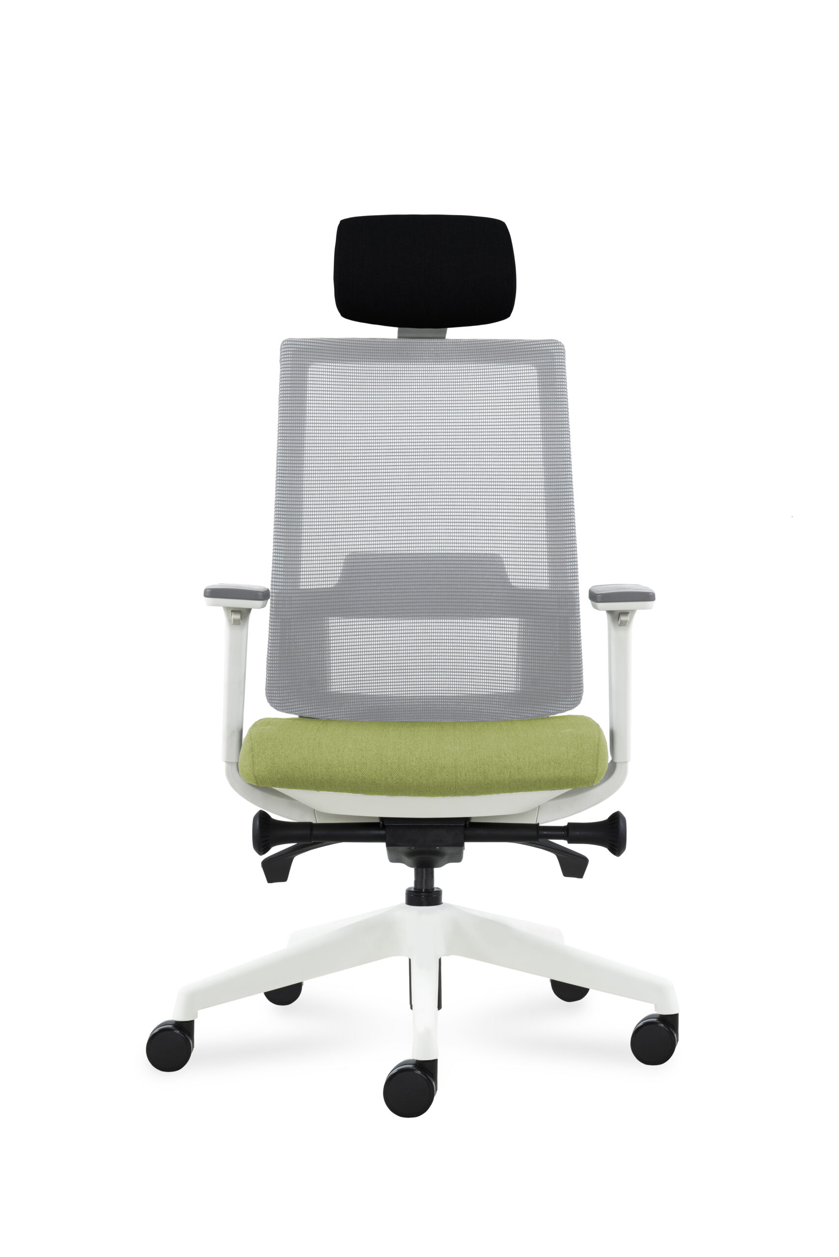 DEEO fotel biurowy biały, siatka/tkanina 5 kolorów (Stelaż: aluminium, Kolor siedziska: VF-5 zielony)