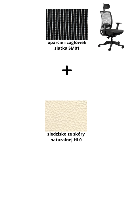 ANGGUN fotel biurowy biały, siatka/tkanina lub skóra naturalna kolory (Siatka: SM01, Kolor siedziska: skóra HL0)