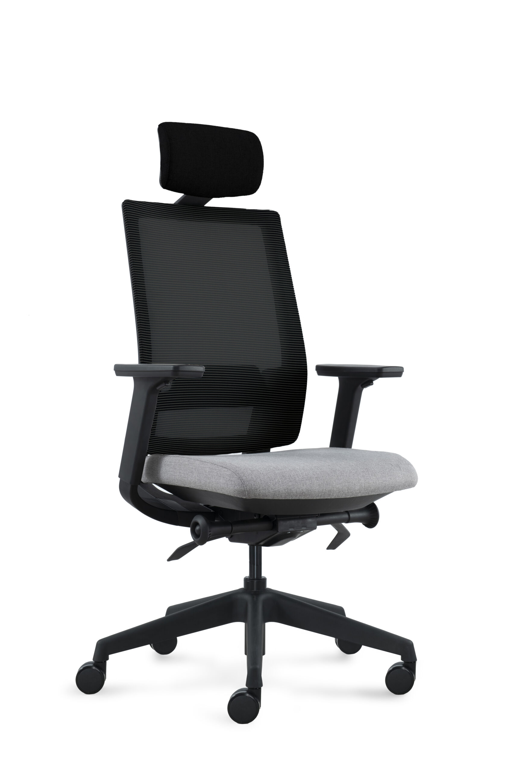 DEEO fotel biurowy czarny, siatka/tkanina 5 kolorów (Stelaż: aluminium, Kolor siedziska: VF-3 szary)