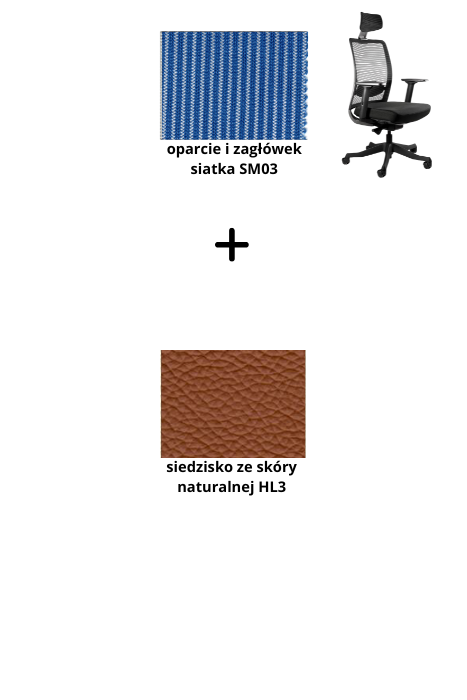 ANGGUN fotel biurowy biały, siatka/tkanina lub skóra naturalna kolory (Siatka: SM01, Kolor siedziska: skóra HL3)