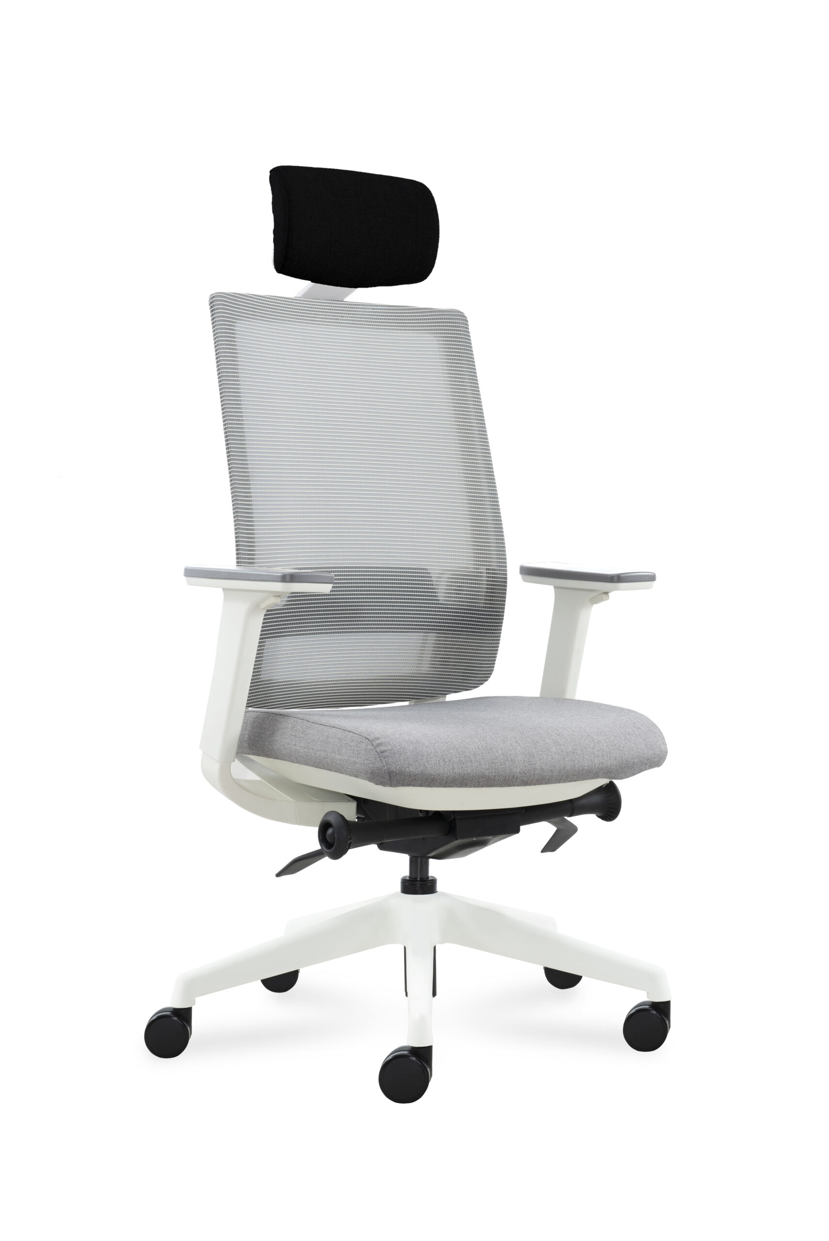 DEEO fotel biurowy biały, siatka/tkanina 5 kolorów (Stelaż: nylon, Kolor siedziska: VF-3 szary)