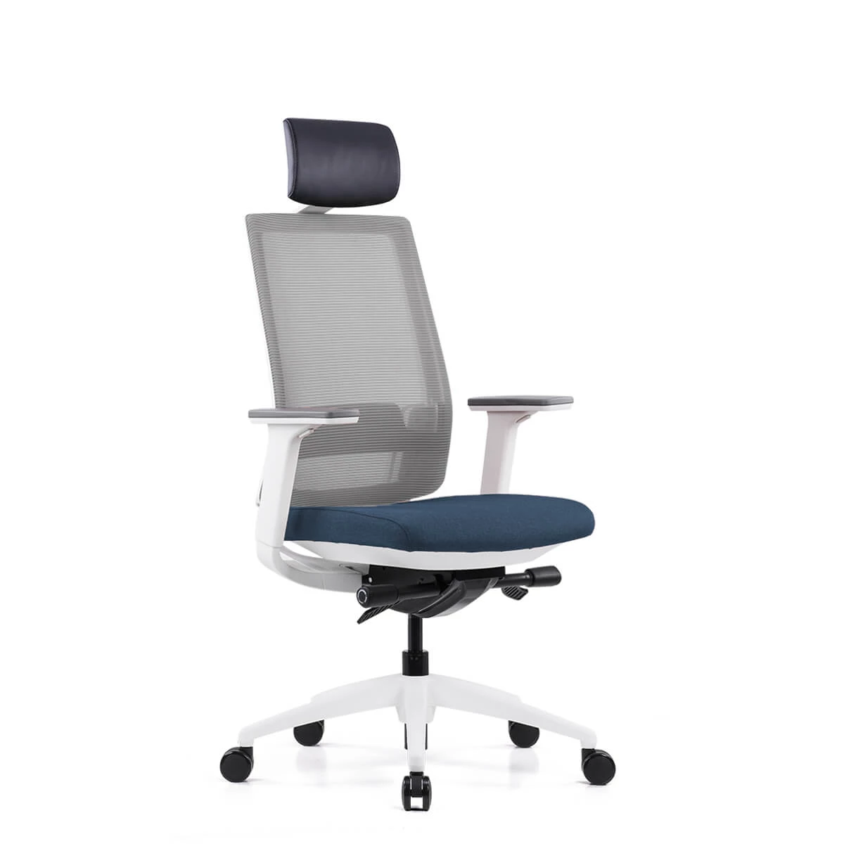 DEEO fotel biurowy biały, siatka/tkanina 5 kolorów (Stelaż: nylon, Kolor siedziska: VF-2 niebieski)
