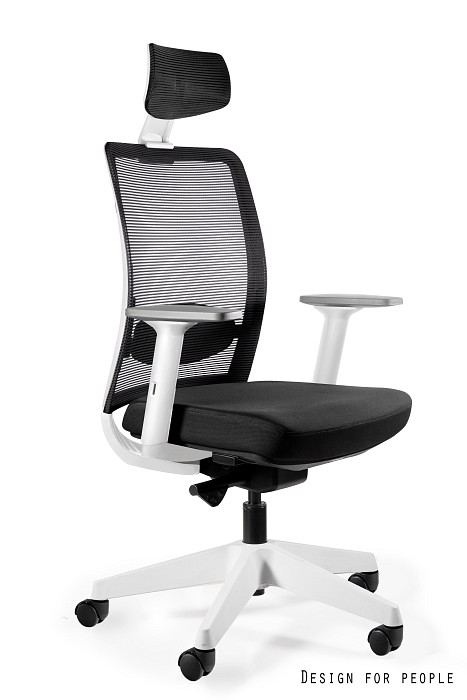 ANGGUN fotel biurowy biały, siatka/tkanina lub skóra naturalna kolory (Siatka: SM01, Kolor siedziska: BL418)