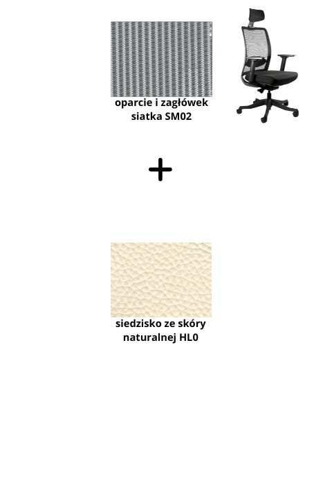 ANGGUN fotel biurowy czarny stelaż, siatka/tkanina lub skóra naturalna kolory (Siatka: SM02, Kolor siedziska: skóra HL0)