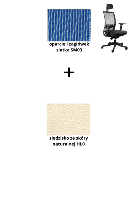 ANGGUN fotel biurowy biały, siatka/tkanina lub skóra naturalna kolory (Siatka: SM03, Kolor siedziska: skóra HL0)