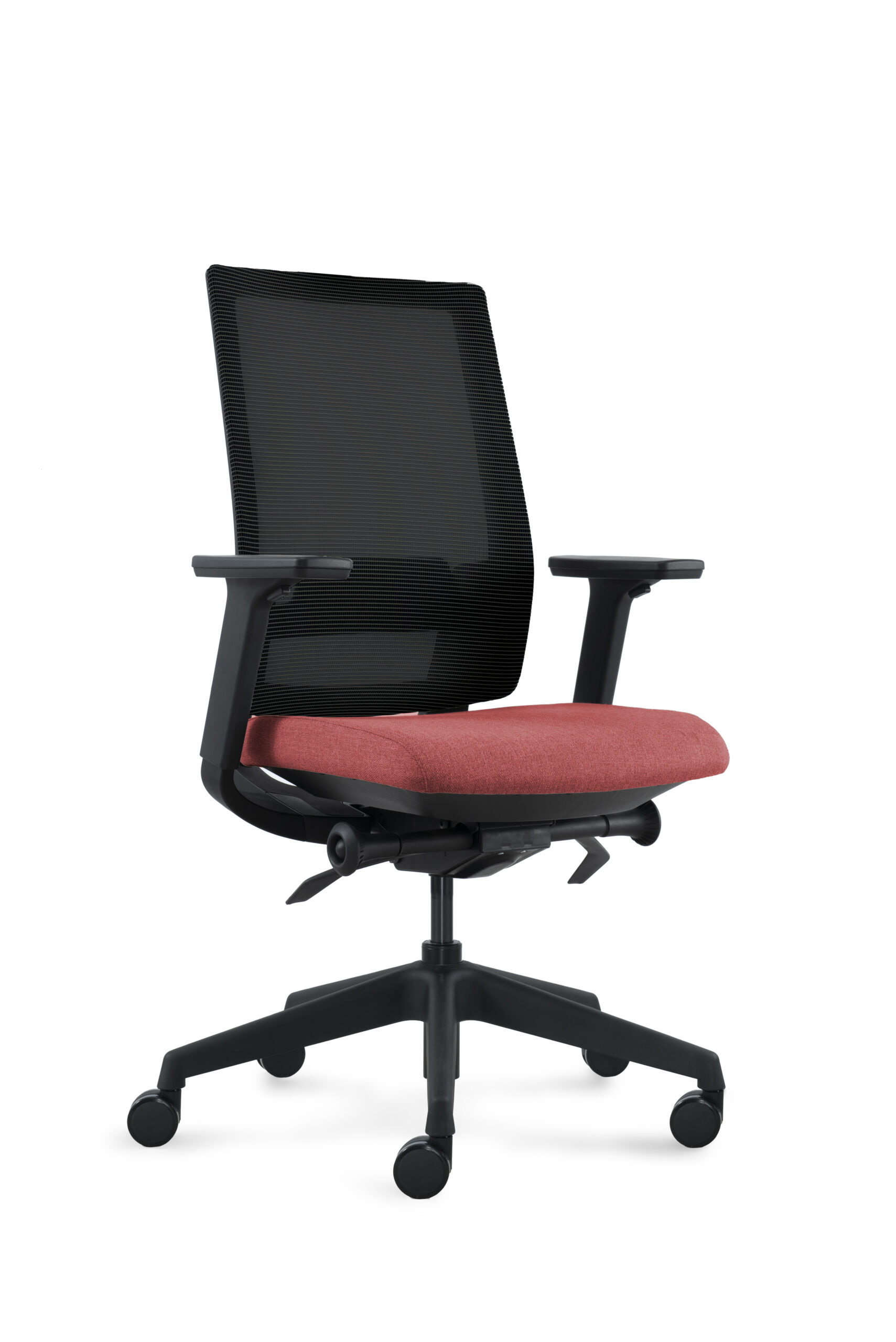 DEEO fotel biurowy czarny, siatka/tkanina 5 kolorów (Stelaż: aluminium, Kolor siedziska: VF-4 czerwony)