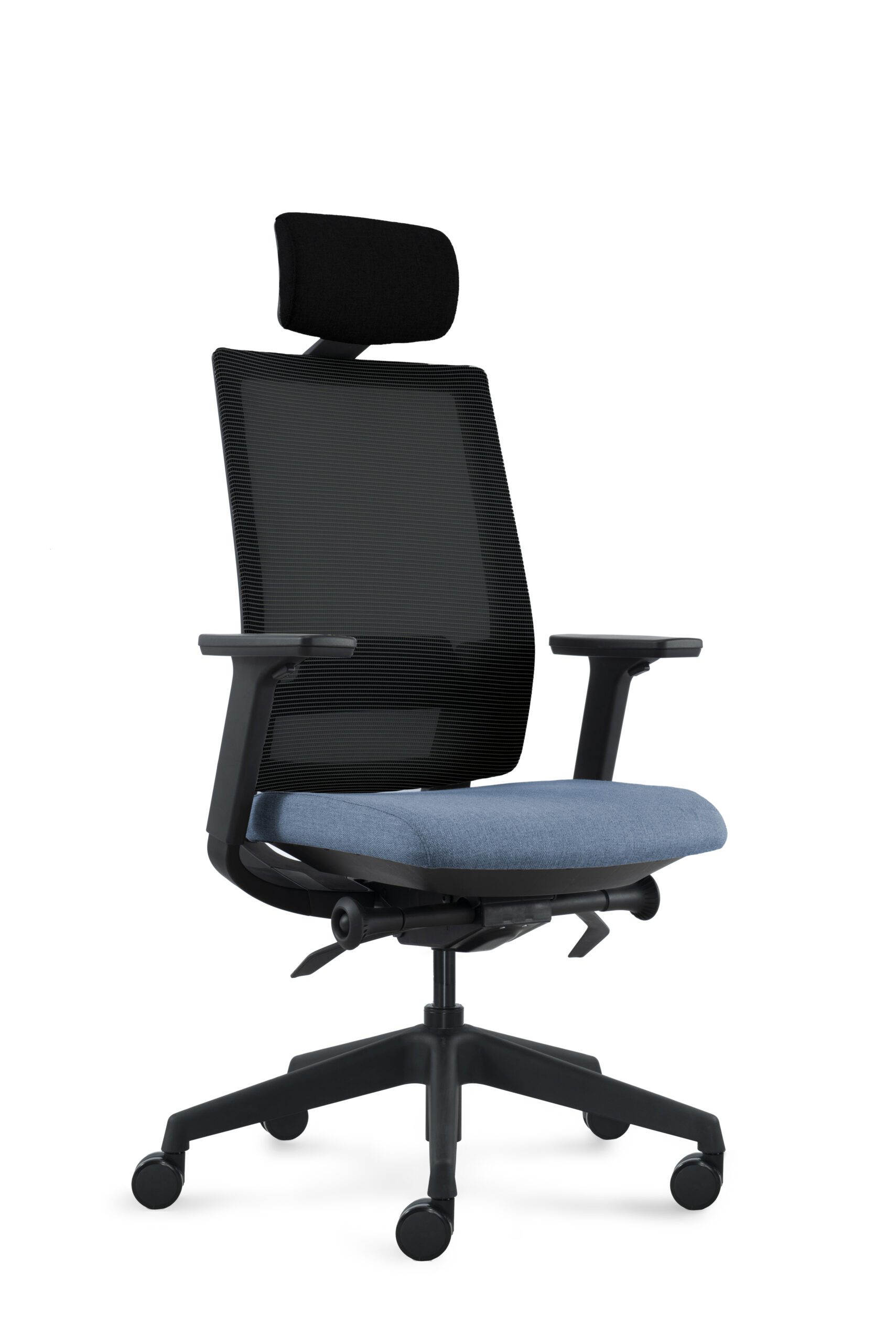 DEEO fotel biurowy czarny, siatka/tkanina 5 kolorów (Stelaż: nylon, Kolor siedziska: VF-2 niebieski)