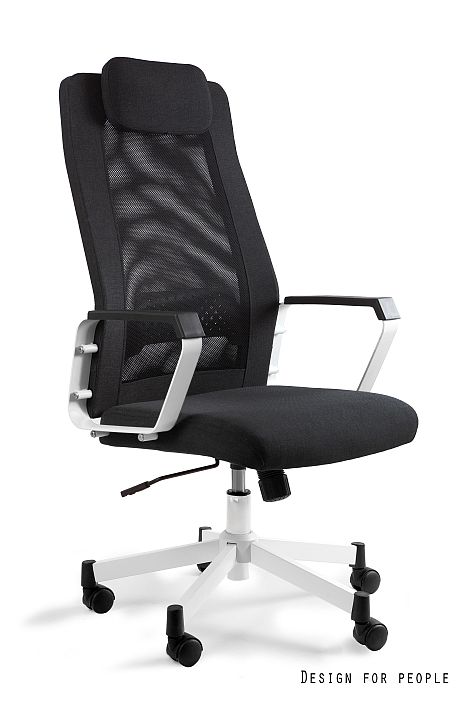 FOX fotel biurowy biały stelaż, czarny lub szary, siatka/tkanina (Kolor: czarny)