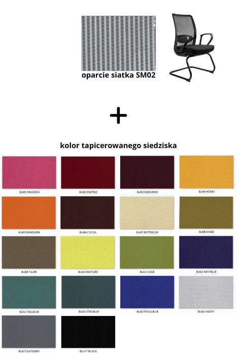ANGGUN SKID fotel biurowy, siatka/tkanina lub skóra naturalna, kolory (Siatka: SM02, Kolor siedziska: BL414)