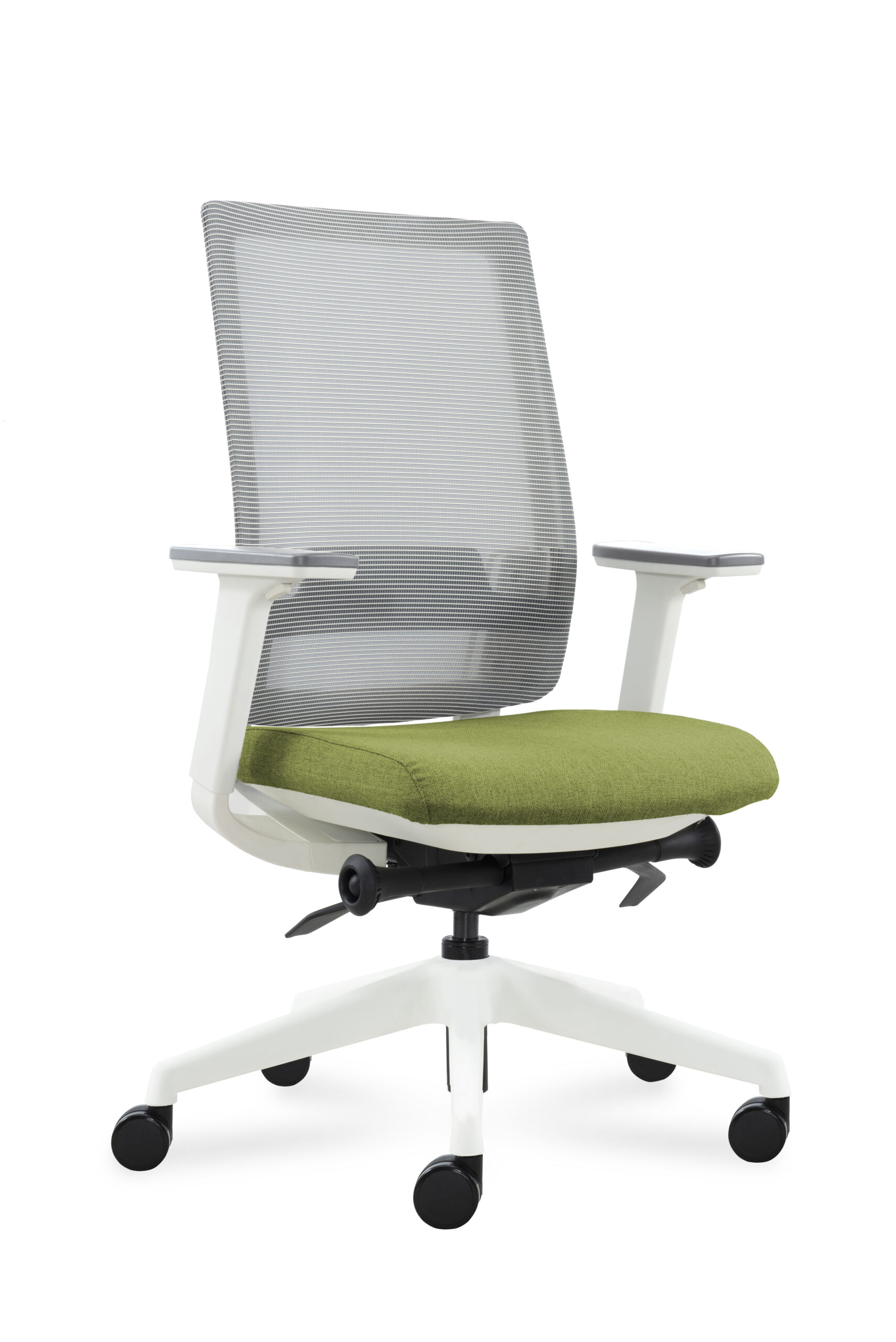 DEEO fotel biurowy biały, siatka/tkanina 5 kolorów (Stelaż: aluminium, Kolor siedziska: VF-5 zielony)