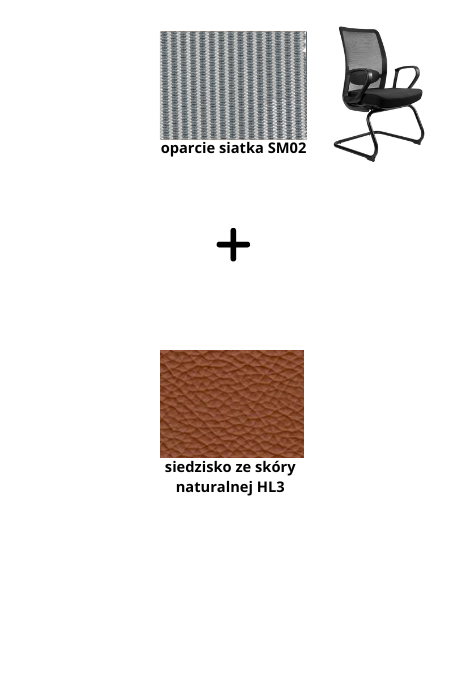 ANGGUN SKID fotel biurowy, siatka/tkanina lub skóra naturalna, kolory (Siatka: SM02, Kolor siedziska: skóra HL3)