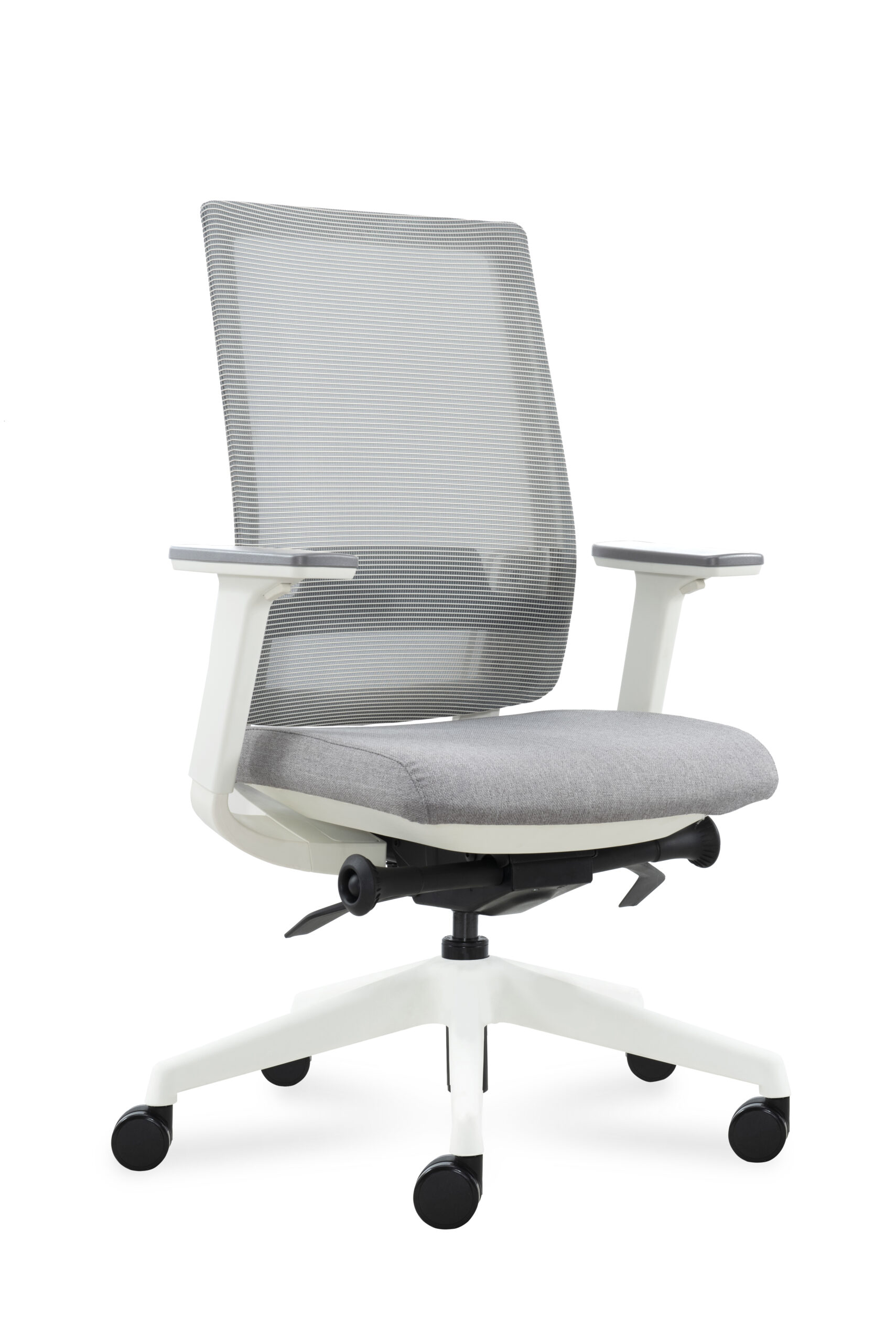 DEEO fotel biurowy biały, siatka/tkanina 5 kolorów (Stelaż: nylon, Kolor siedziska: VF-3 szary)