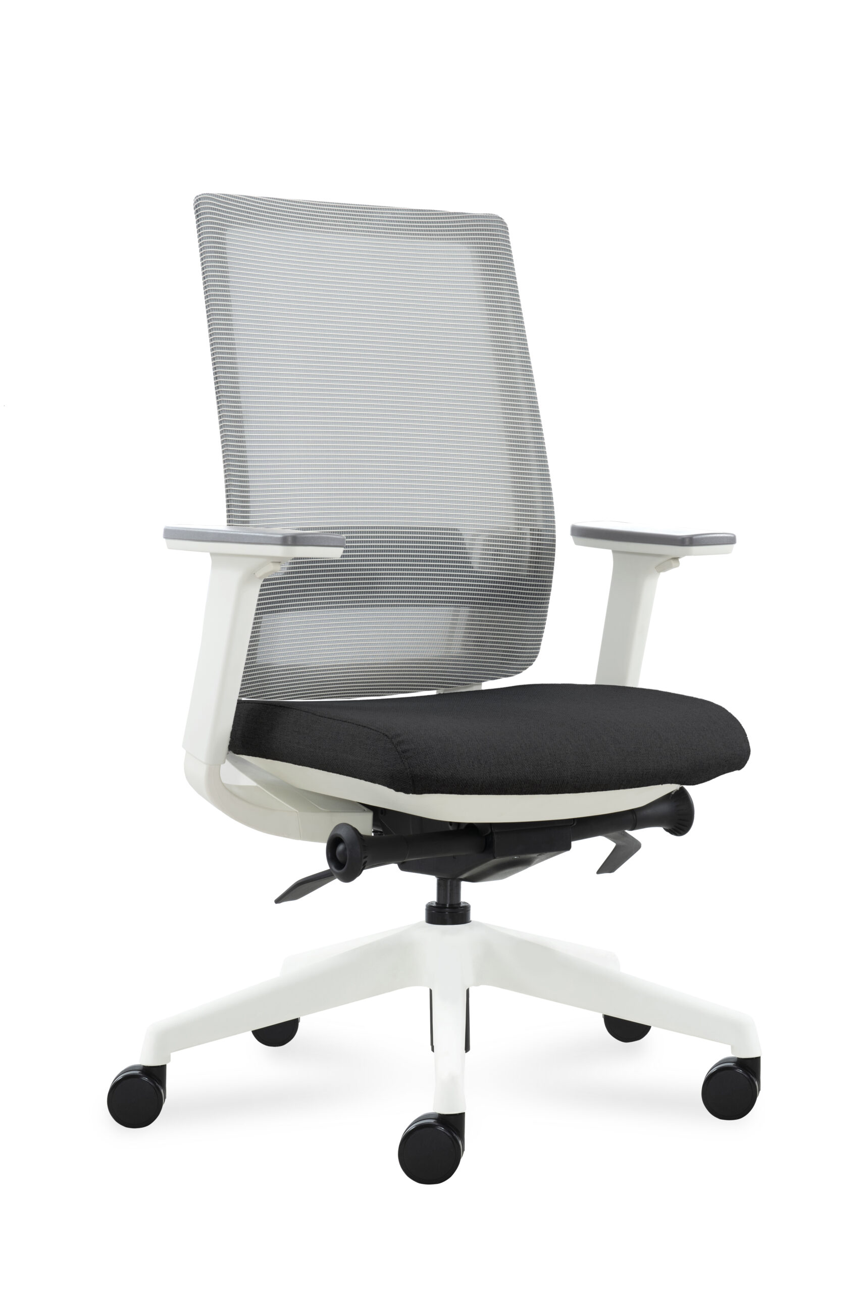 DEEO fotel biurowy biały, siatka/tkanina 5 kolorów (Stelaż: aluminium, Kolor siedziska: VF-1 czarny)