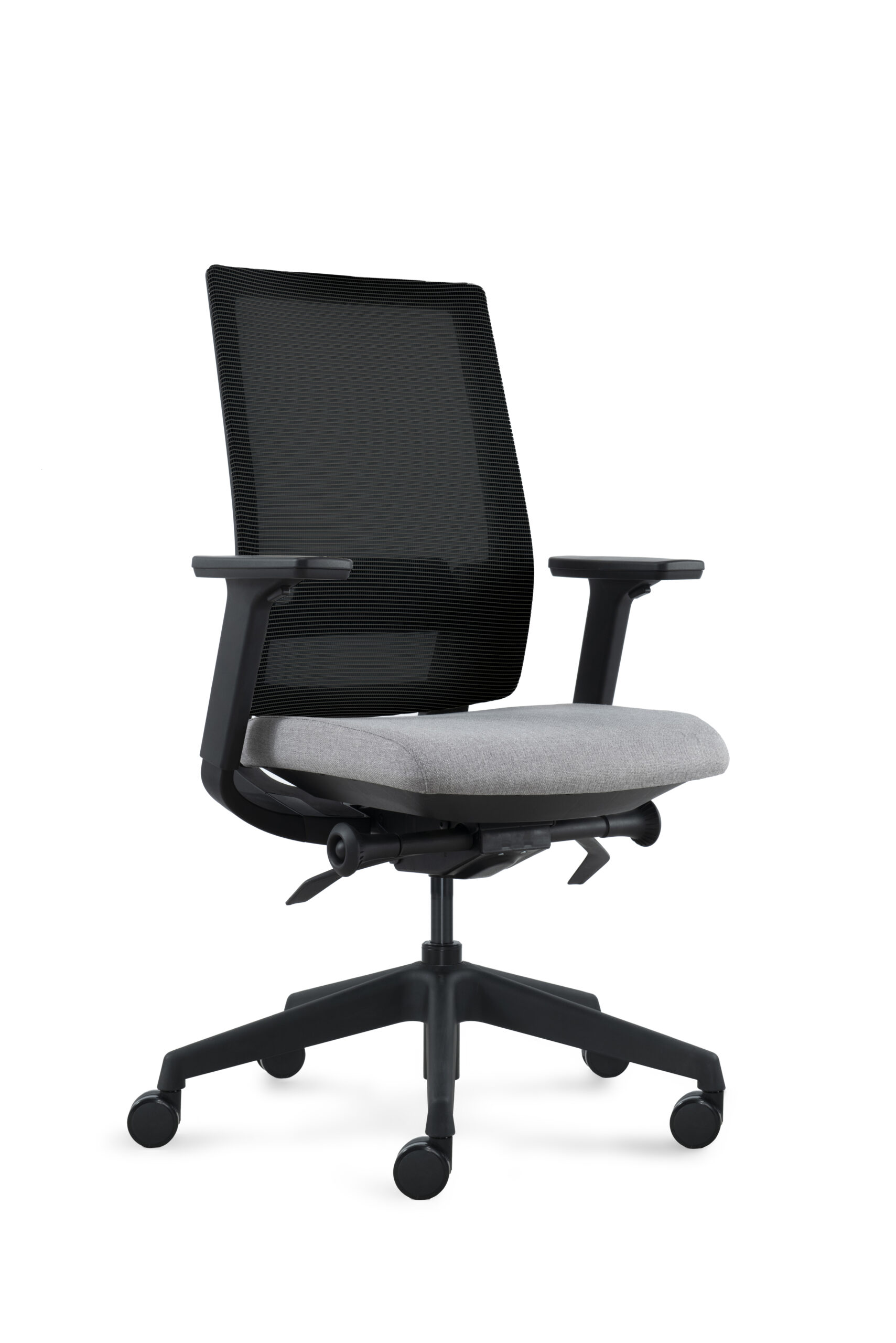 DEEO fotel biurowy czarny, siatka/tkanina 5 kolorów (Stelaż: aluminium, Kolor siedziska: VF-3 szary)