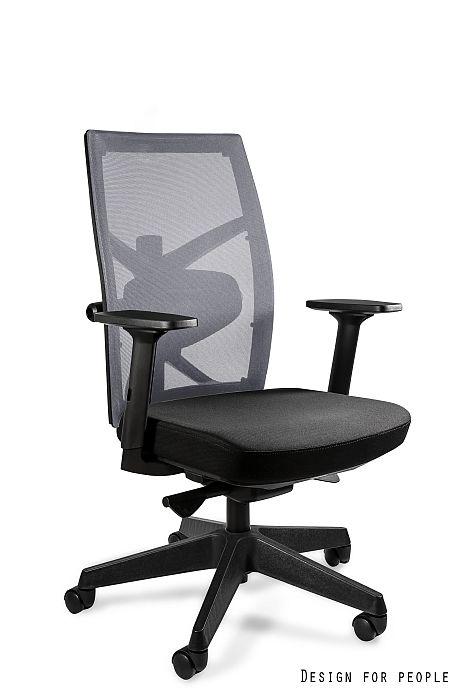 TUNE M fotel biurowy czarny stelaż, siatka/tkanina lub skóra naturalna kolory (Kolor siedziska i zagłówka: BL418, Kolor siatki: szary)